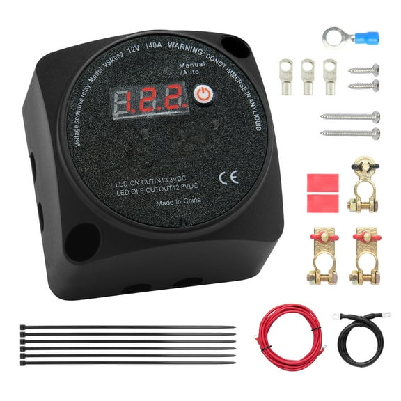 KFFKFF Twin Battery Separation Kit, 12V 140Amp, Manual and Automatic Functions VSR Voltage Responsive Relay with LCD Display, Intelligent Battery Separator for ATV UTV RV Camper Off-Terrain Vehicle