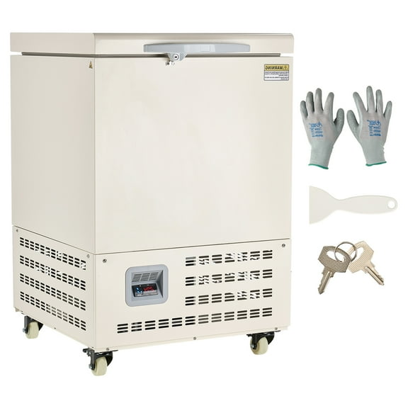 KFFKFF Ultra Low Temperature Freezer, 58 L Capacity, Adjustable Temperature Range from 40 to 123, Equipped with Rollers and Digital Display, 304 Stainless Steel Interior