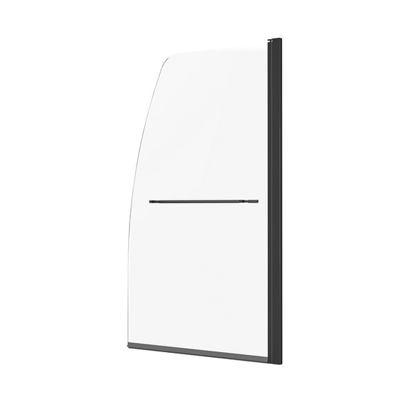 KFFKFF Unframed Bath Shower Door, Dimensions 34 in. Width x 55 in. Height, Semi Shower Door for Bathtub, Swivels 180, Constructed from Toughened Glass, Semi Shower Door with 1/4 in Glass, Black