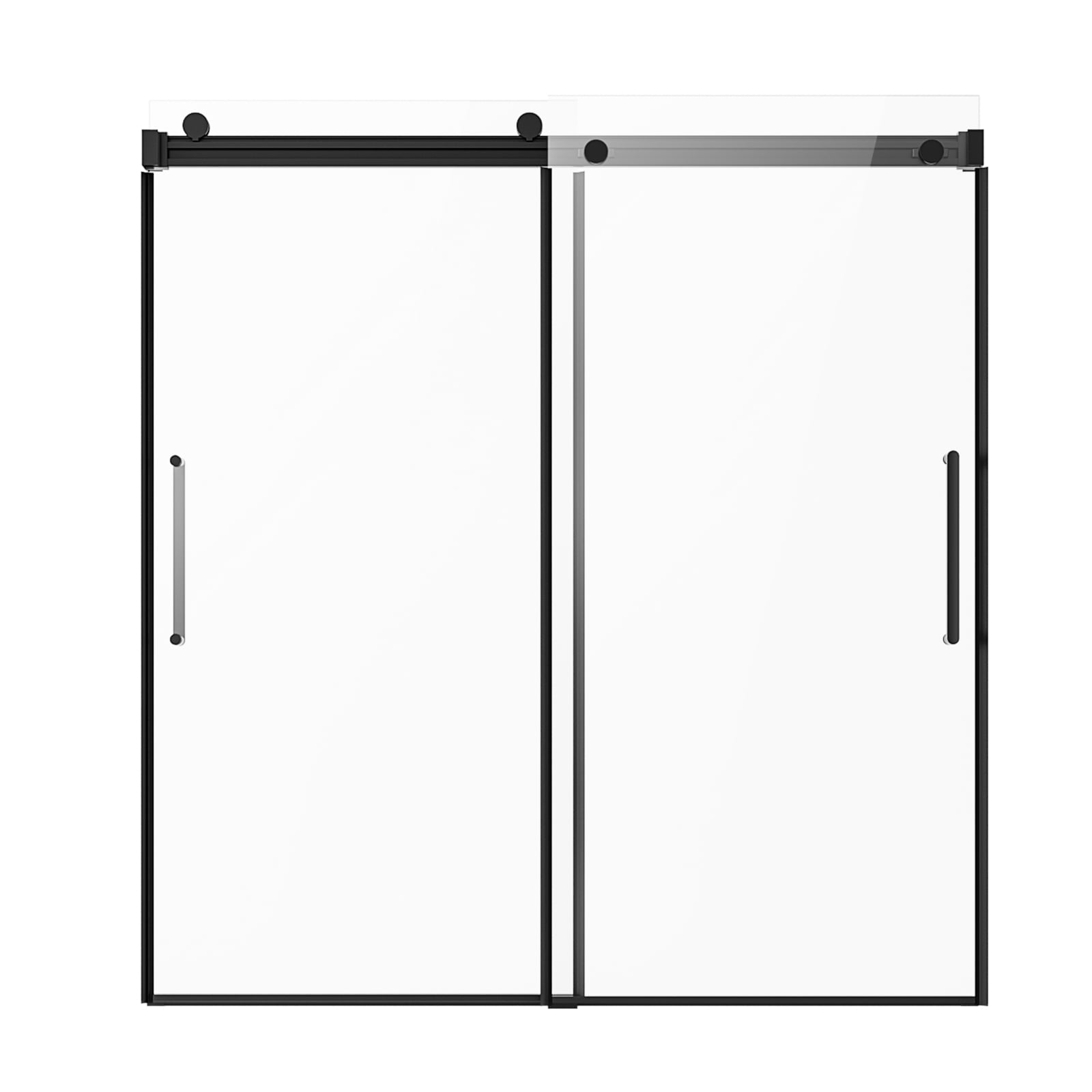 KFFKFF Unframed Sliding Bath Enclosure, Dimensions 56-60 in.W x 60 in.H, Unframed Glass Shower Door, Dual Sliding Tub Door with 5/16 in Transparent Tempered Glass and Stainless Steel Grip, Black