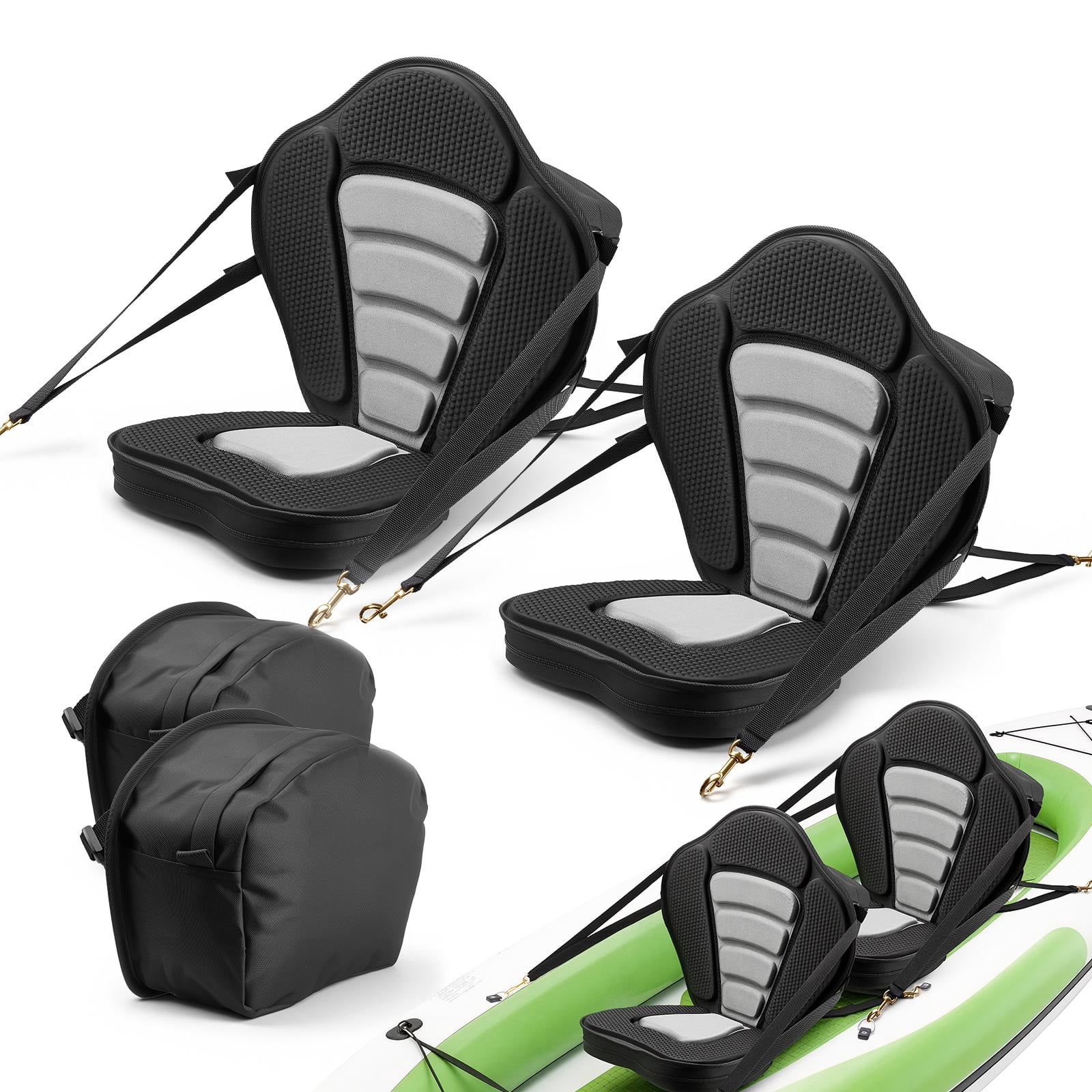 KFFKFF Universal Kayak Seat, 2 Pack 2" Thick, Soft Padded Seat with Back Support, Adjustable Straps, and Storage Bag for Paddle Boards, Canoes, Fishing Boats, Inflatable Kayaks