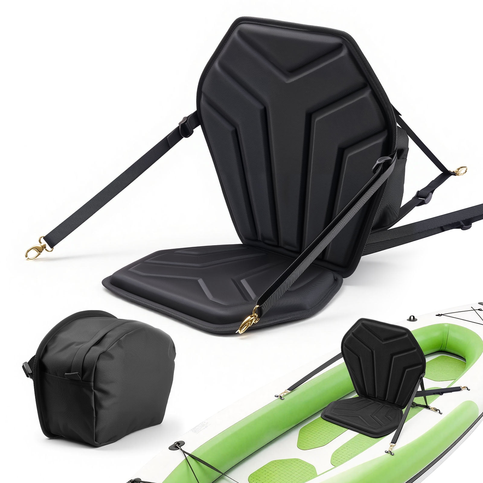 KFFKFF Universal Kayak Seat with Back Support, 1" Thick Soft Padded Cushion, Adjustable Straps, Hexagonal Design, Includes Storage Bag for Paddle Boards, Fishing Boats, and Inflatable Kayaks