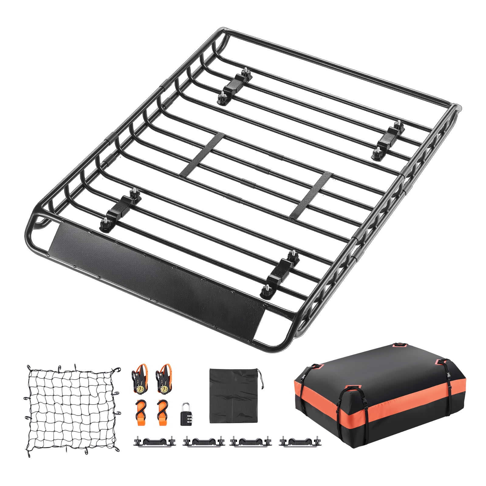 KFFKFF Universal Roof Rack Basket, 51 x 36 x 4.1 in, Rooftop Cargo Carrier with 1120 x 870 x 260 mm Storage Bag, Net, Ratchet Straps, 200 lbs Load Capacity, Suitable for SUVs, Trucks, and Cars
