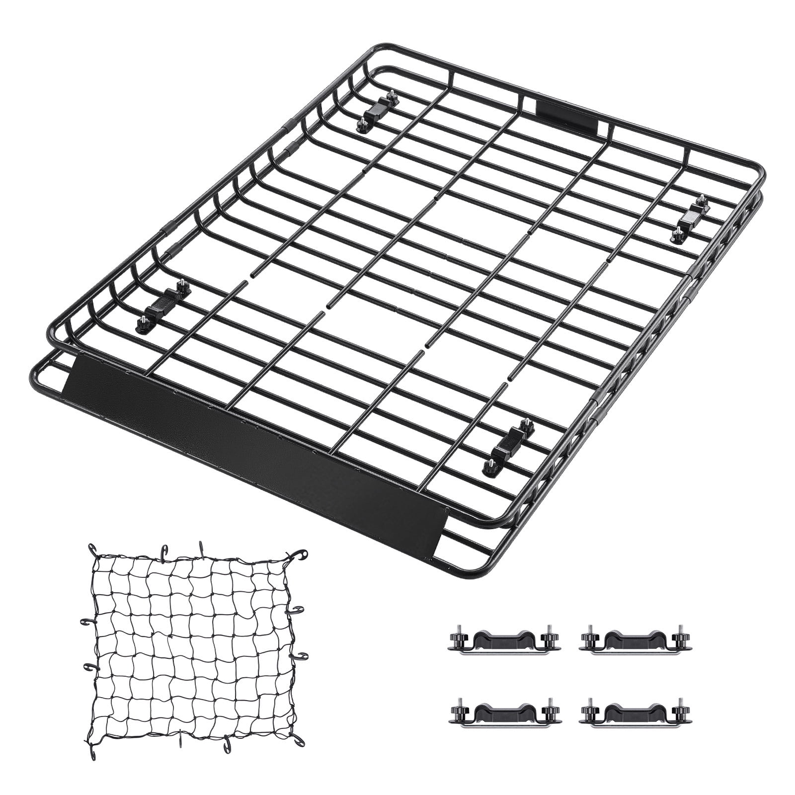 KFFKFF Universal Roof Rack Basket, 64 x 50 x 4.1 in, Rooftop Cargo Carrier with Two 35.4 x 39.4 in Cargo Nets, 150 lbs Capacity, Durable Alloy Steel with Anti-Rust Coating, 4.1 in Fence Design