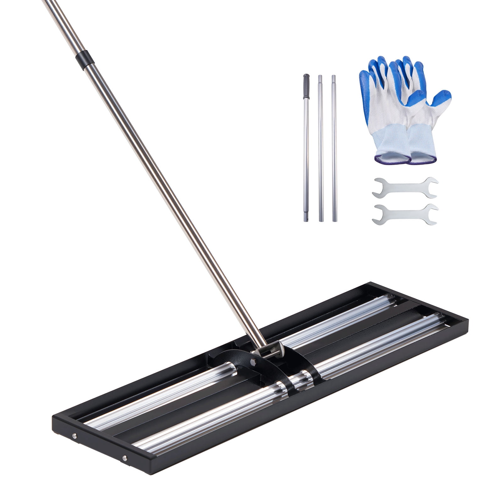 KFFKFF Updated Lawn Leveling Rake with Roller, 30" x 10" Stainless Steel Leveler with Adjustable 83.9" Handle, Durable Yard Leveling Tool for Golf Courses and Lawns