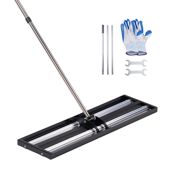 KFFKFF Upgraded Lawn Leveling Rake with Roller, 48'' x 10'' Stainless Steel Lawn Tool with 83.9'' Adjustable Handle, Durable Yard Leveler for Easy Lawn Maintenance and Golf Court Use