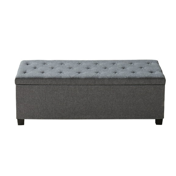 KFFKFF Upholstered Storage Ottoman Bench with Button-Tufted Design, Flip-Top Chest with Side Pockets, Metal Frame, and Linen Fabric for Bedroom, Living Room, Entryway, or Office, Grey