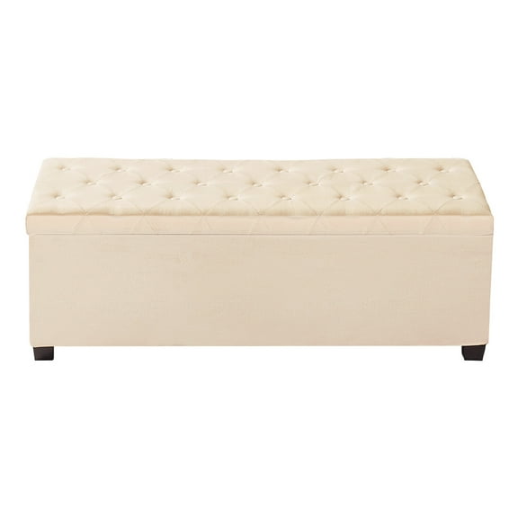 KFFKFF Upholstered Storage Ottoman Bench with Button-Tufted Design, Flip-Top Chest and Side Pockets, Metal Frame, Linen Fabric for Bedroom, Living Room, Entryway, Office, Beige