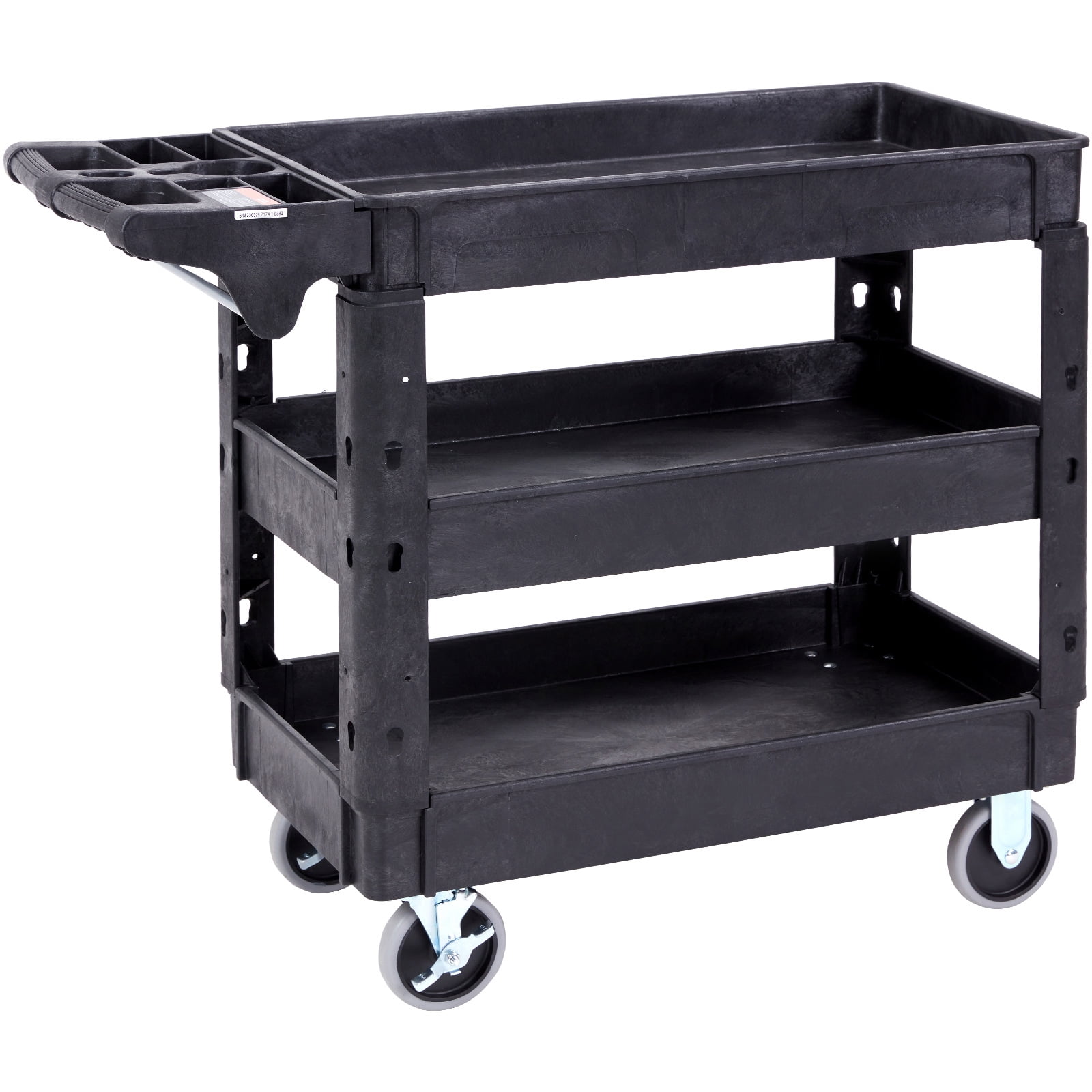 KFFKFF Utility Service Cart 360° Swivel Wheels 550lbs 3 Shelf (2 with Brakes)