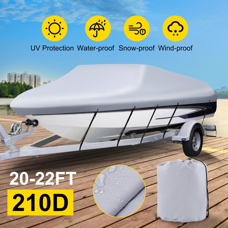 AMGJ Cubierta Para Lancha, Funda Para Barco 210D Impermeable Para V-Hull, Tri-Hull, Bass Boat, Pro-Style, Barco De Pesca, Runabout,Negro,12~14FT