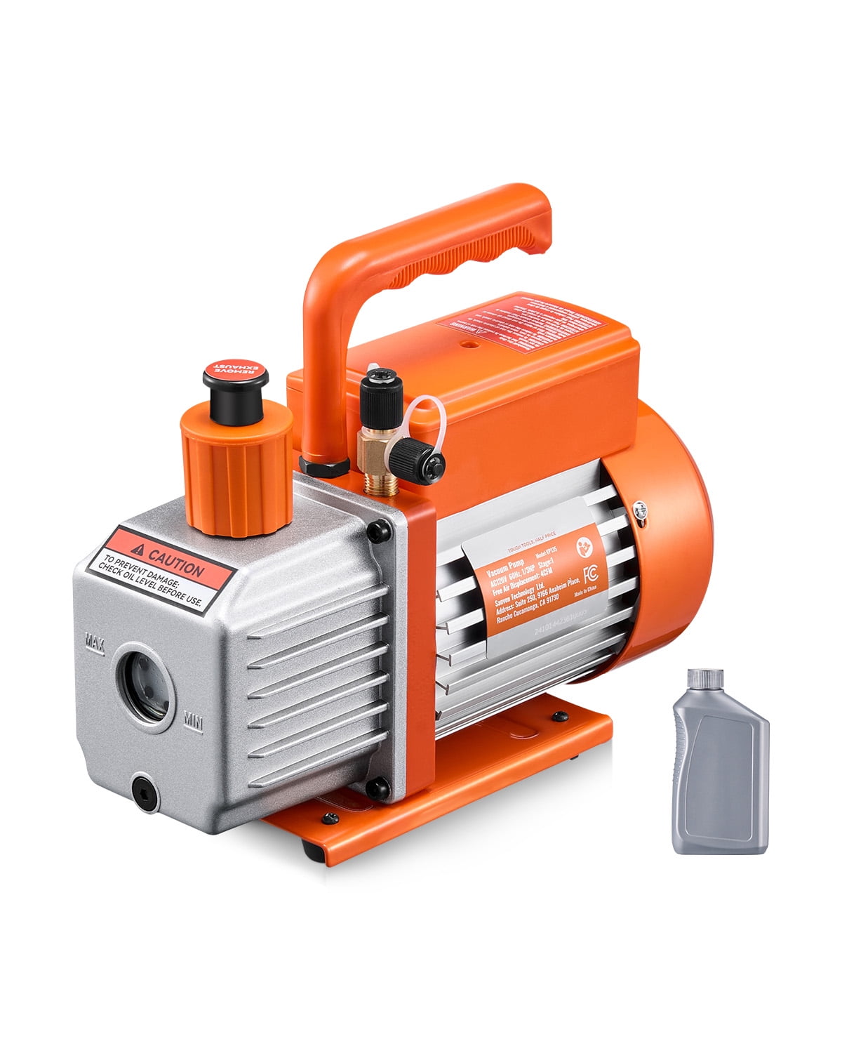 KFFKFF Vacuum Pump, 4 CFM, Single Phase Rotary Vane Vacuum Mechanism, Compatible with R134a R22 R410a Systems, Car AC Vacuum Pump Set with Oil Container for Car Air Conditioning and Resin Degassing