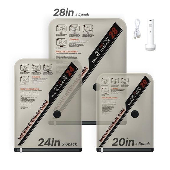 KFFKFF Vacuum Storage Bags, 16-Pack Space-Saving Compression Bags for Clothes, Includes Pump and Charging Cable, Durable Double Zipper Seal, Thickened PA and PE Material, Ideal for Travel and Storage