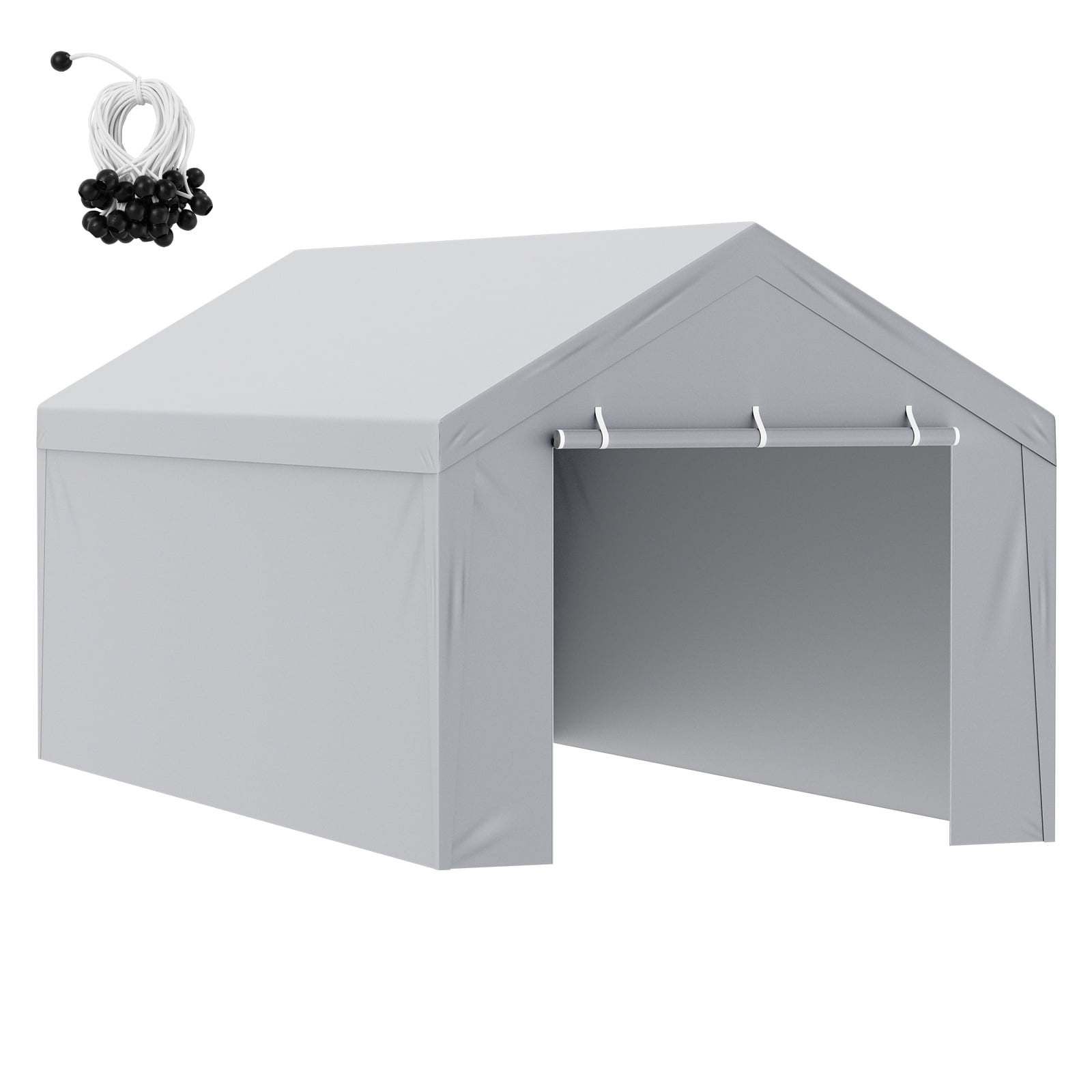 KFFKFF Vehicle Shelter Canopy Top Cover with Side Wall, Dimensions 10 x 20 ft, Robust Tarp for Garage Tent, Resistant to Water and UV Rays, Simple Set Up with Ball Bungees, White Color