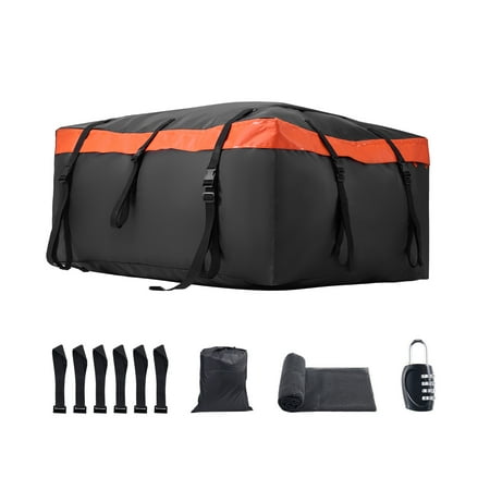 KFFKFF Vehicle Top Storage Bag, 20 Cubic Feet Cargo Holder, Robust 840D PVC 100% Water-Resistant Auto Roof Travel Bag for All Cars with/without Rack- Includes Lock, Non-Slip Mat, 6 Door Hooks