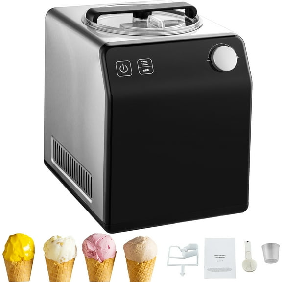 KFFKFF Vertical Ice Cream Machine with Integrated Compressor, 2 Quart Instant Fruit Yogurt Device, Stainless Steel Electronic Sorbet Creator, 4 Function Gelato Producer with Digital Screen & Timer