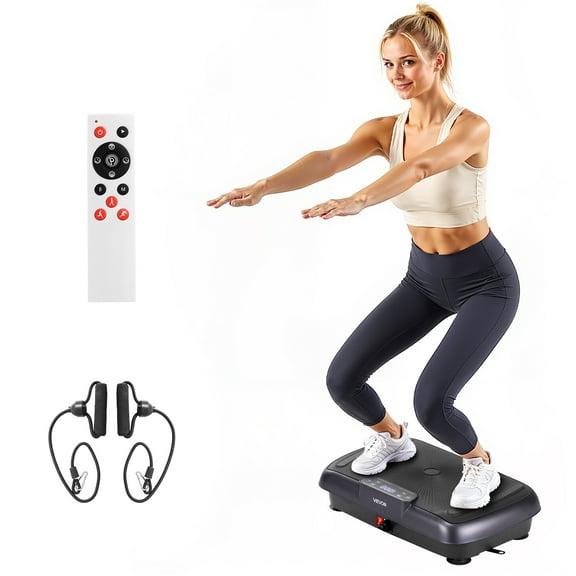 KFFKFF Vibration Plate Exercise Machine, Full Body Fitness Platform for Lymphatic Support and Weight Management, Home Workout Equipment with Resistance Bands, Body Shaker for Adults, Black