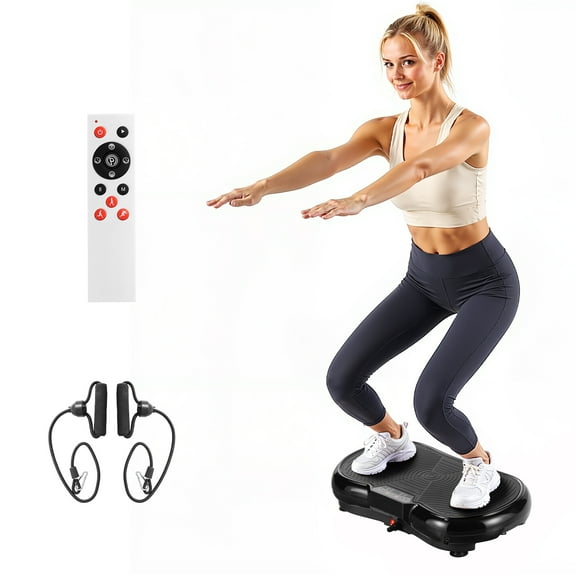 KFFKFF Vibration Plate Exercise Machine Lymphatic Drainage Machine Workout Vibration Platform Full Body Shaker, Weight Loss with 2 Resistance Bands, Medium Size