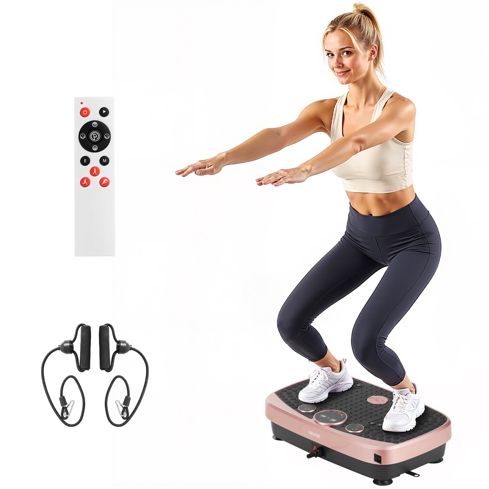 KFFKFF Vibration Plate Exercise Machine with Magnetic Acupoints for Lymphatic Support and Fitness, Home Workout Equipment with Resistance Bands for Men and Women, Pink