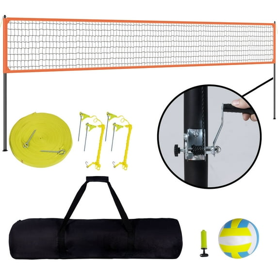 KFFKFF Volleyball Net System ,32x3 ft Regulation Size Net w/8.5in PU Volleyball, Carrying Bag, Boundary Lines ,Adjustable Aluminum Poles & Pump for Backyard, Beach,Pool