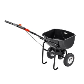 KFFKFF Walk-Behind Spreader, 60 lbs Capacity, Push Spreader with Hopper Grate,Adjustable Spreading Width up to 9.8 ft, 10 in Pneumatic Tires for All Terrain,Ideal for Seed and Fertilizer Distribution
