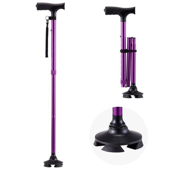 KFFKFF Walking Cane for Men and Women, Collapsible Mobility Rod with Eight-Stage Height Modification, Quadruple-Hinged Foundation, Compact & Transportable Assistance Device, 250LBS Capacity