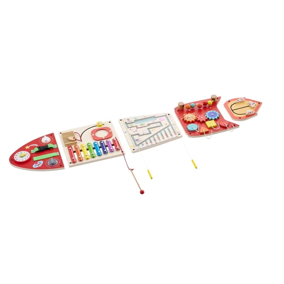 KFFKFF Wall Busy Board, 13-in-1 Rocket Montessori Sensory Activity Panels, Educational Activity Center for Daycare, Classroom, Playroom, and Home,Durable Wooden Learning Toy with Mounting Accessories