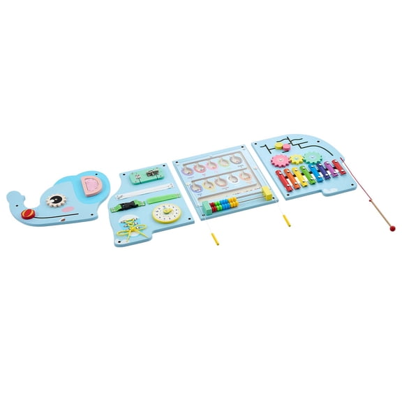 KFFKFF Wall Busy Board, 14-in-1 Elephant Montessori Sensory Activity Panels, Educational Activity Center for Daycare, Classroom,Playroom,and Home,Durable Wooden Learning Toy with Mounting Accessories