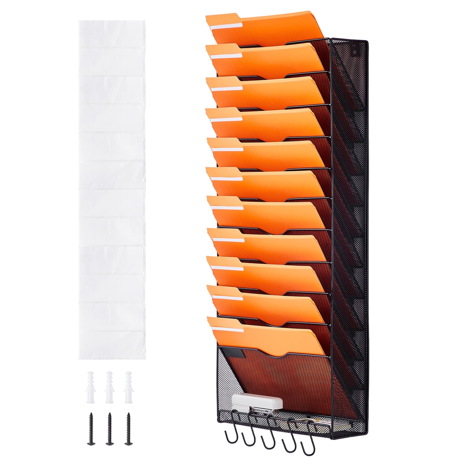 KFFKFF Wall File Rack, 12-Slot Single Piece Mesh Wall Organizer, Metal ...