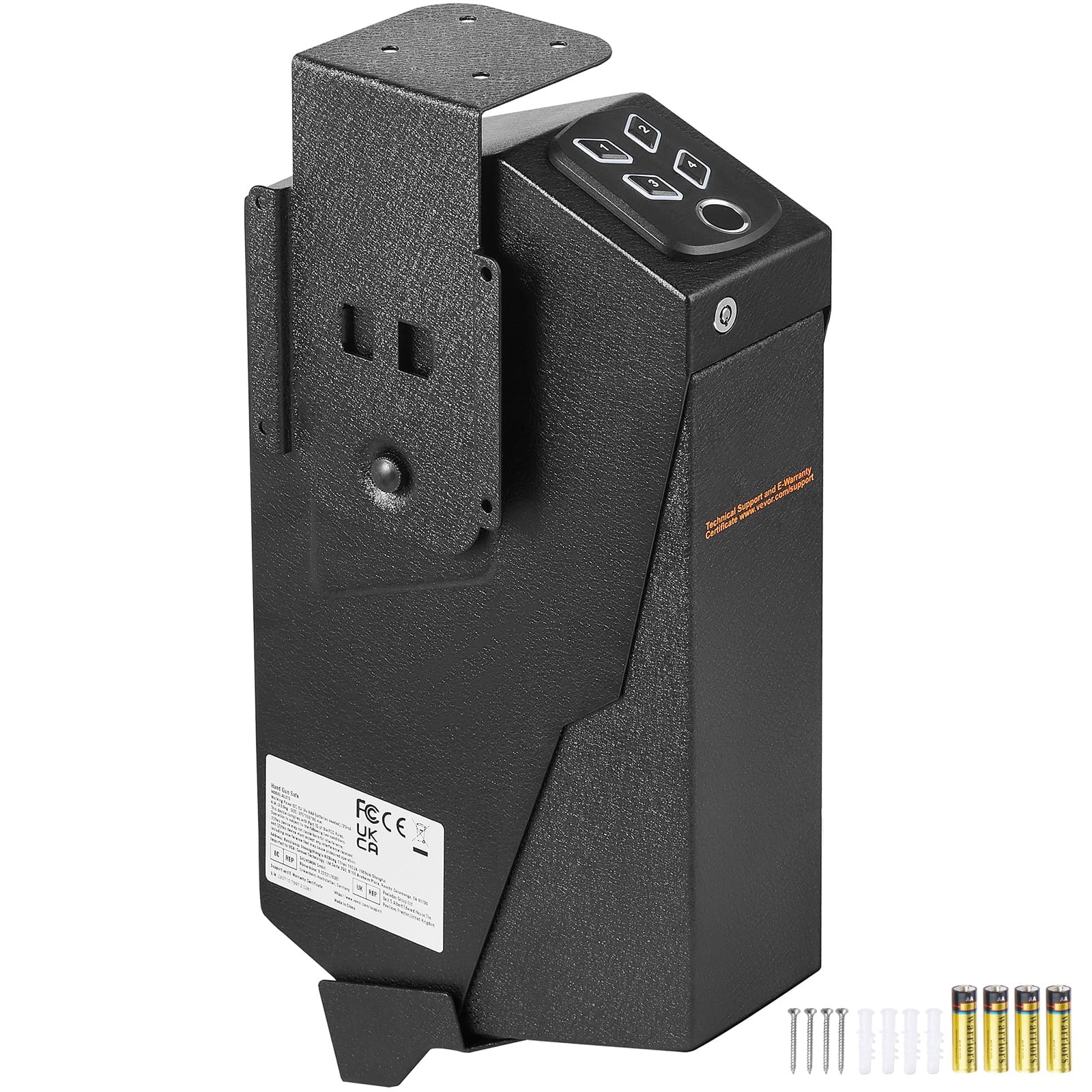 KFFKFF Wall-Mountable Firearm Safe, Secure Handgun Storage with Biometric, Keypad, and Key Access, Fits 1 Pistol, Ideal for Home, Bedside, or Nightstand
