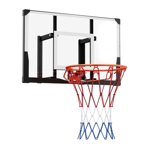 KFFKFF Wall-Mounted Basketball Hoop, 44-inch PC Backboard with Durable Steel Frame, 0.08-inch Thick Backboard, Reinforced Nylon Net, Suitable for Indoor and Outdoor Play