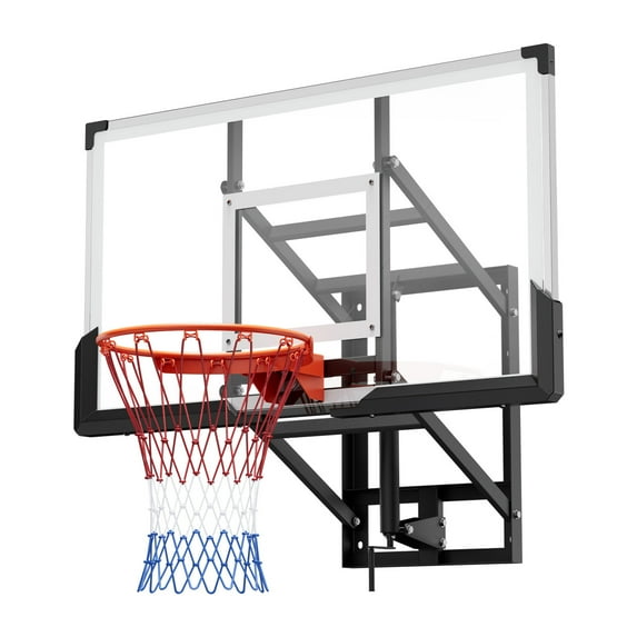 KFFKFF Wall-Mounted Basketball Hoop, 54-inch Polycarbonate Backboard with Hand-Crank Height Adjustment, Durable 0.11-inch Thick Backboard, Classic Design for Indoor and Outdoor Play