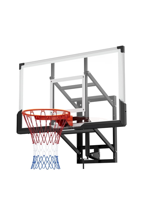 Wall-Mounted Basketball Hoop, 54-inch Polycarbonate Backboard with Hand-Crank Height Adjustment, Durable 0.11-inch Thick Backboard, Classic Design for Indoor and Outdoor Play