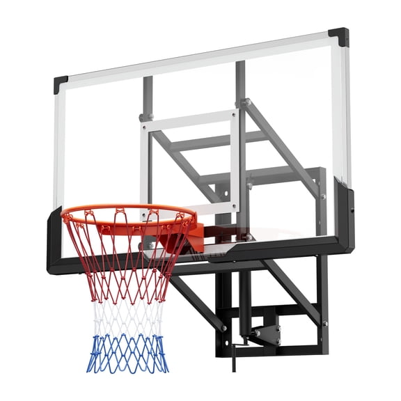 KFFKFF Wall-Mounted Basketball Hoop, 54-inch Polycarbonate Backboard with Hand-Crank Height Adjustment, Durable 0.11-inch Thick Backboard, Classic Design for Indoor and Outdoor Play