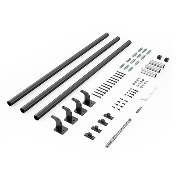 KFFKFF Wall Mounted Stair Handrail, 12ft Pipe Staircase Handrail, Black Galvanized Aluminum, 1.26 inch Pipe Diameter, Indoor & Outdoor Railing, Industrial Hand Rail for Steps, Safety Baluster