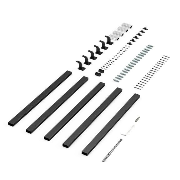 KFFKFF Wall Mounted Stair Handrail, 15ft Black Aluminum Indoor Railing, 250lbs Load Capacity, Industrial Hand Rail for Steps, Square Tube for Loft Porch Deck, 6 Sections