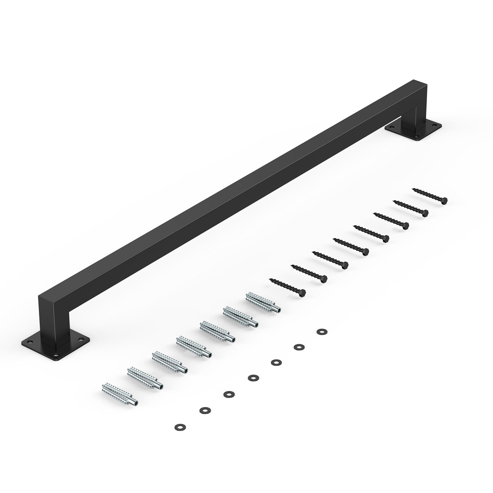 KFFKFF Wall Mounted Stair Handrail, 4ft Black Iron Indoor Railing, 250lbs Load Capacity, Industrial Hand Rail for Steps, Square Tube for Loft Porch Deck, 2 Sections