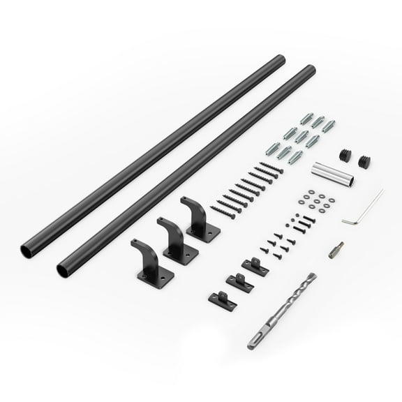 KFFKFF Wall Mounted Stair Handrail, 6ft Pipe Staircase Railing, Black Galvanized Aluminum, 1.26 inch Diameter, Indoor & Outdoor Use, Industrial Hand Rail for Steps, Safety Baluster