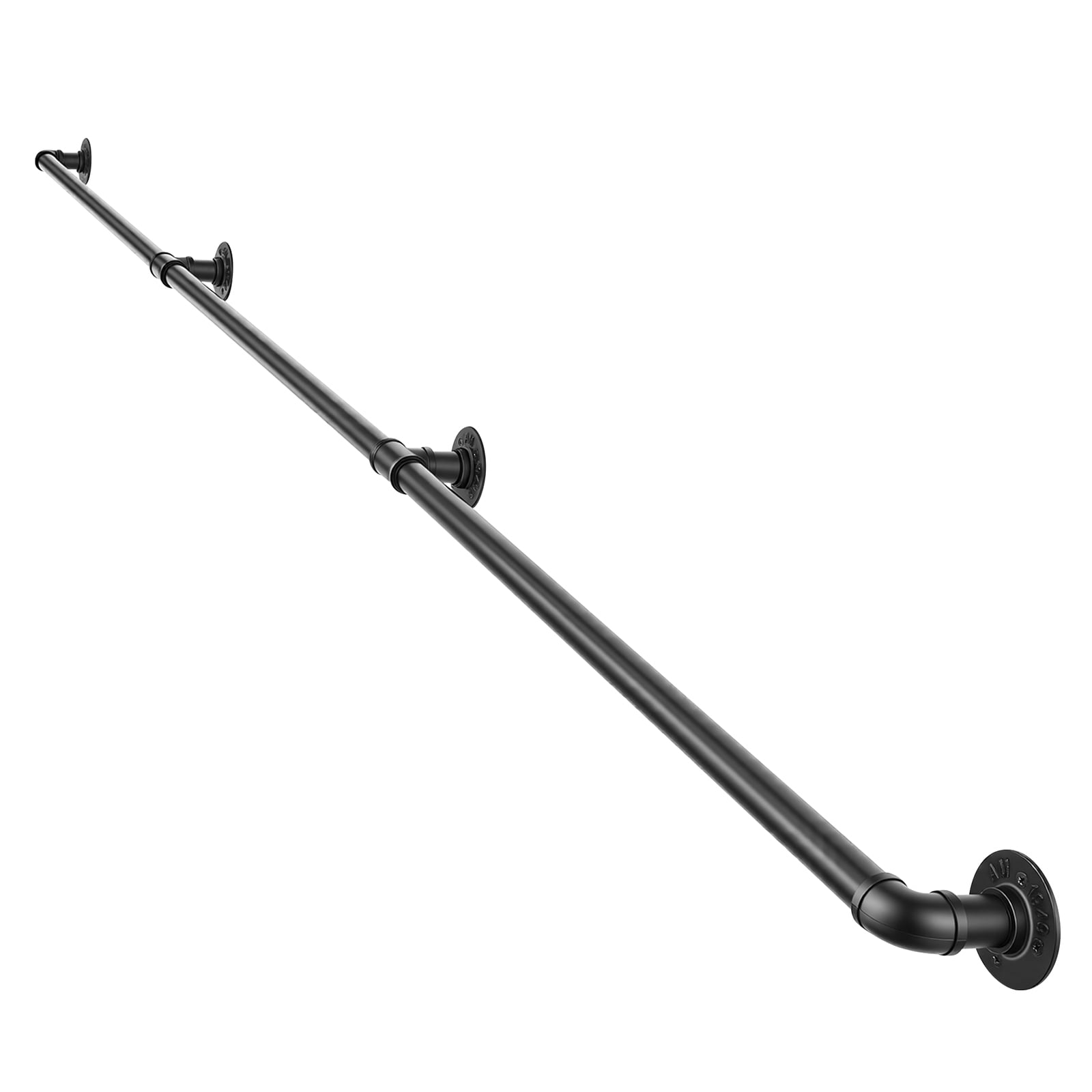 KFFKFF Wall-Mounted Stair Handrail, 9 ft 440 lbs Capacity Black Metal ...