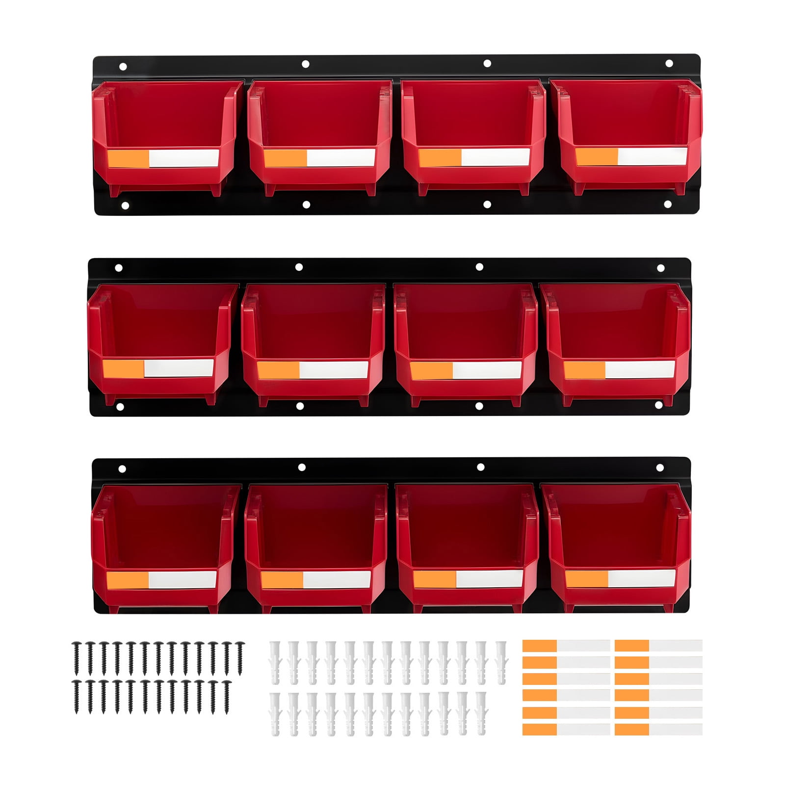 KFFKFF Wall-Mounted Storage System with 12 Plastic Bins and 3 Metal ...