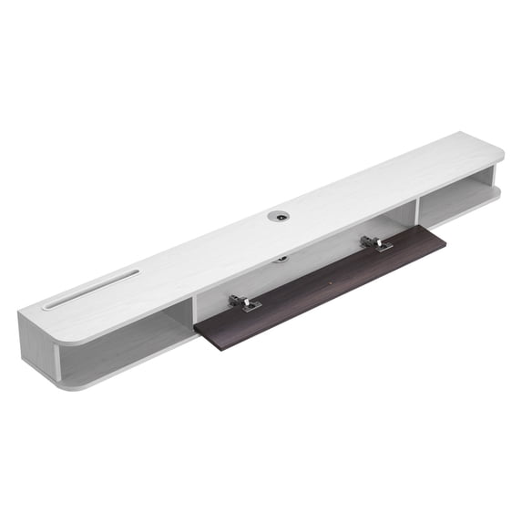 KFFKFF Wall-Mounted TV Stand, 70-inch Entertainment Hub with Wire Management, Contemporary Floating TV Ledge with Storage Unit, Particle Board Media Center for DVD Equipment, Cable Box