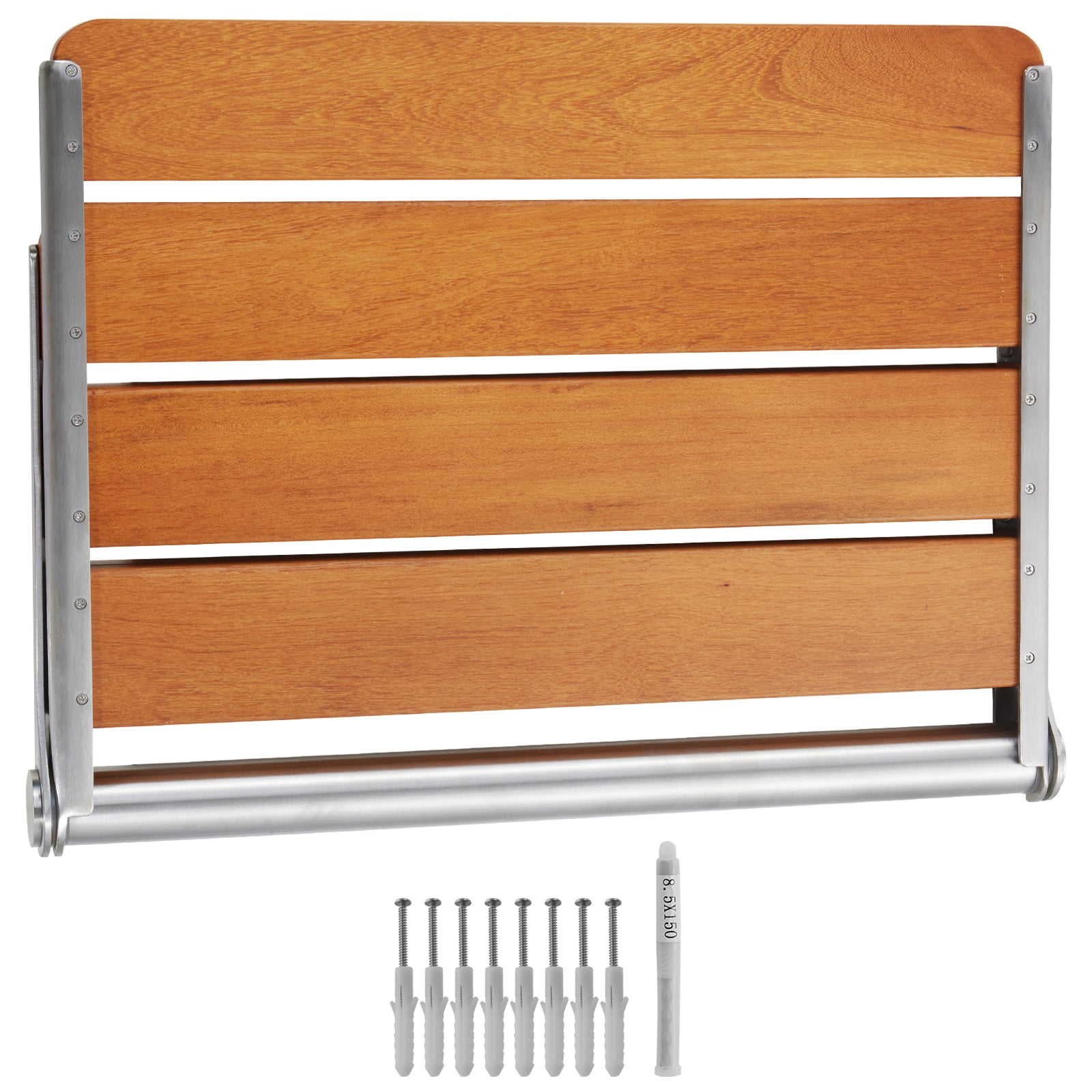 KFFKFF Wall-Mounted Teak Shower Bench, 20.9 x 16'' When Extended, Space ...