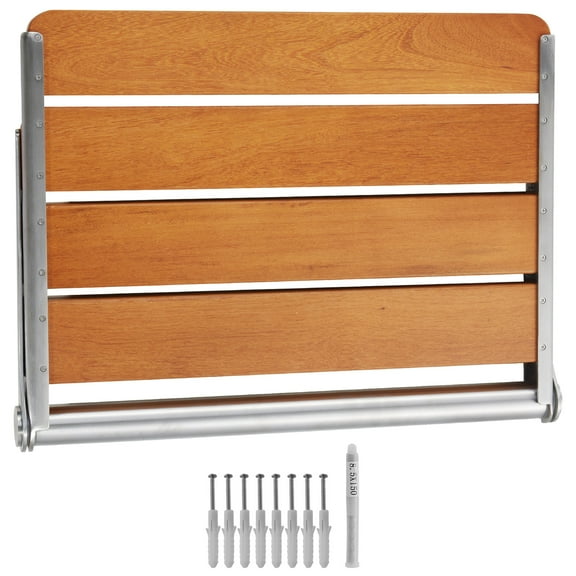 KFFKFF Wall-Mounted Teak Shower Bench, 20.9 x 16'' When Extended, Space-Efficient Folding Shower Seat Supports Up to 500 lbs, Ideal for Elderly, Pregnant, and Young Users