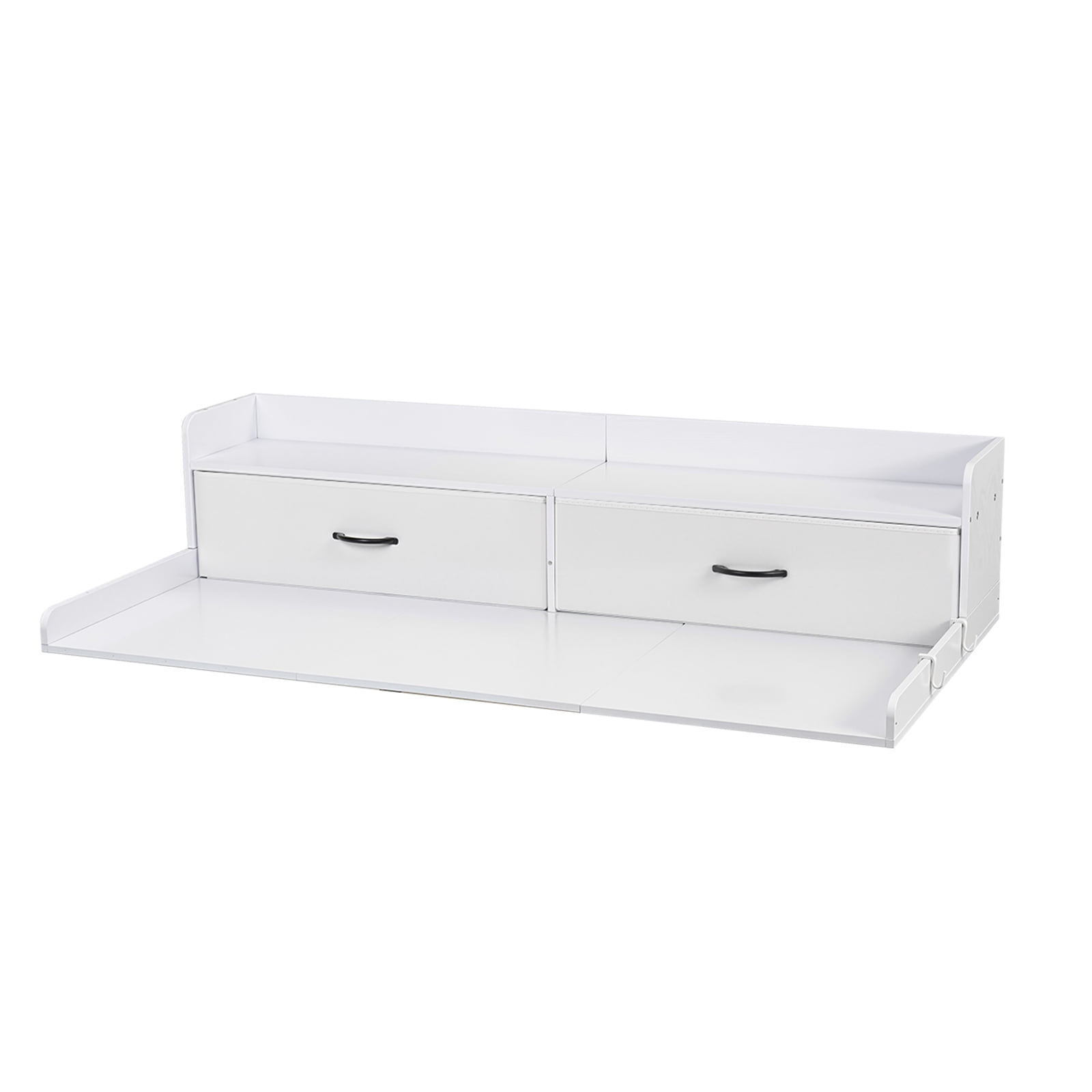 KFFKFF Washer Dryer Countertop with Shelf, 54 x 27.5 in Wooden Laundry Topper with 2 Drawers & 2 Hooks, Laundry Machine Organizer for Closet and Pantry Storage, White