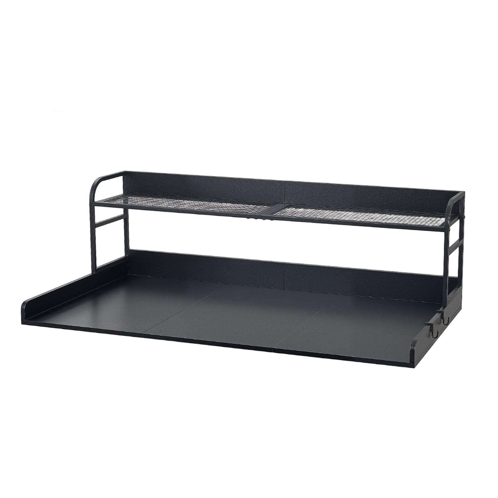 KFFKFF Washer Dryer Countertop with Shelf, 54 x 27.5 in Wooden Laundry Topper with Edge and 2 Hooks, Laundry Machine Organizer for Closet and Pantry Storage, Black