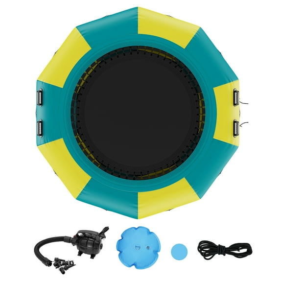 KFFKFF Water Bouncer Inflatable, Trampoline for Water Recreation, 10ft, Easy to Carry Swim Bounce Platform with Electric Air Inflation Device & Three-Step Climbing Frame, Pool, Lake, Water Games