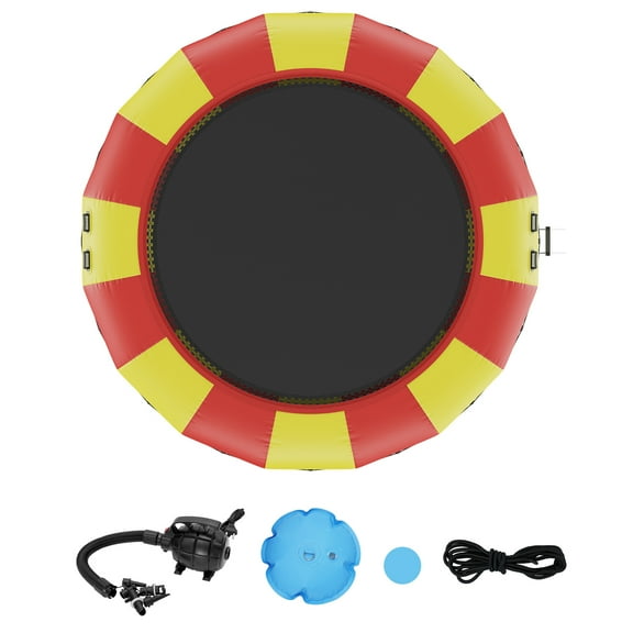 KFFKFF Water Bouncer Inflatable, Trampoline for Water Recreation, 17ft, Comes with Portable Swimming Platform, 5-Step Ladder & Electric Pump,Suitable for Kids & Adults,Ideal for Pool,Water Activities