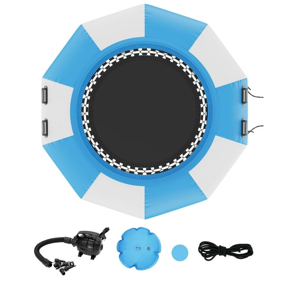 KFFKFF Water Bouncer Inflatable, Trampoline for Water Recreation 6.5ft, Swim Bounce Station Portable with Ladder of 3 Steps & Air Pump Electric, Rebounder Floating for Adults, Children for Pool, Lake