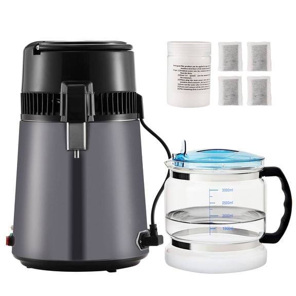 KFFKFF Water Distiller, 4L Capacity for Home Use, 750W Power, Stainless Steel Inside, Countertop Water Filtration System, Produces Pure Distilled Water, Grey