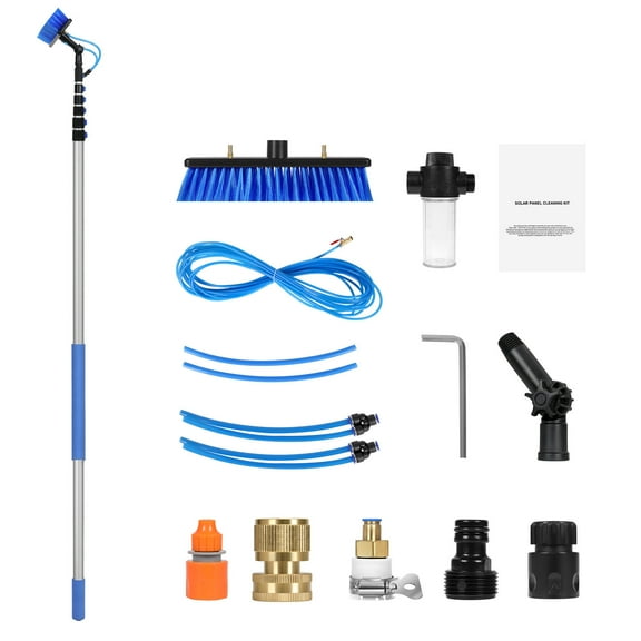 KFFKFF Water Fed Pole Kit, 36FT Solar Panel Maintenance Rod with Telescopic Grip, 180 Swiveling Brush Attachment & 65.6FT Tubing, Domestic & Exterior Window Washing Equipment