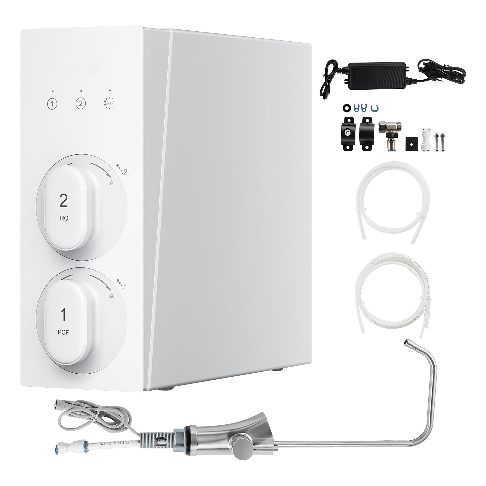 KFFKFF Water Purification System, 800 GPD 8-Phase Tankless Water Filter, Certified by products comply with NSF Standard, Below Sink Water Cleaning System with Intelligent Display Tap